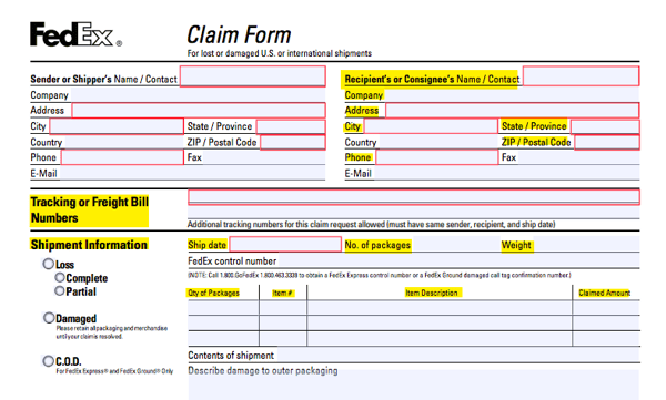 FedEx Claim Form Problems