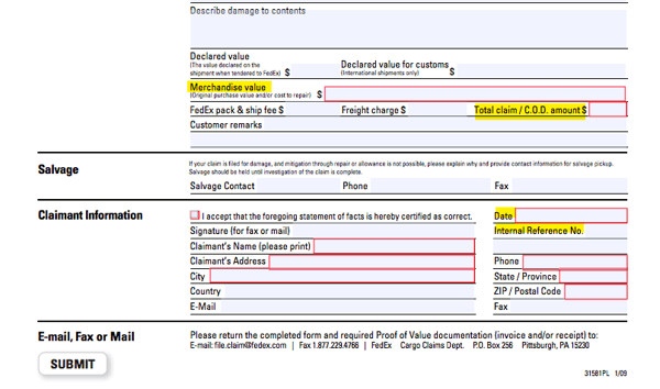 FedEx Claim Form Problems