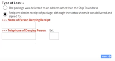 UPS Freight Claim Type of Loss